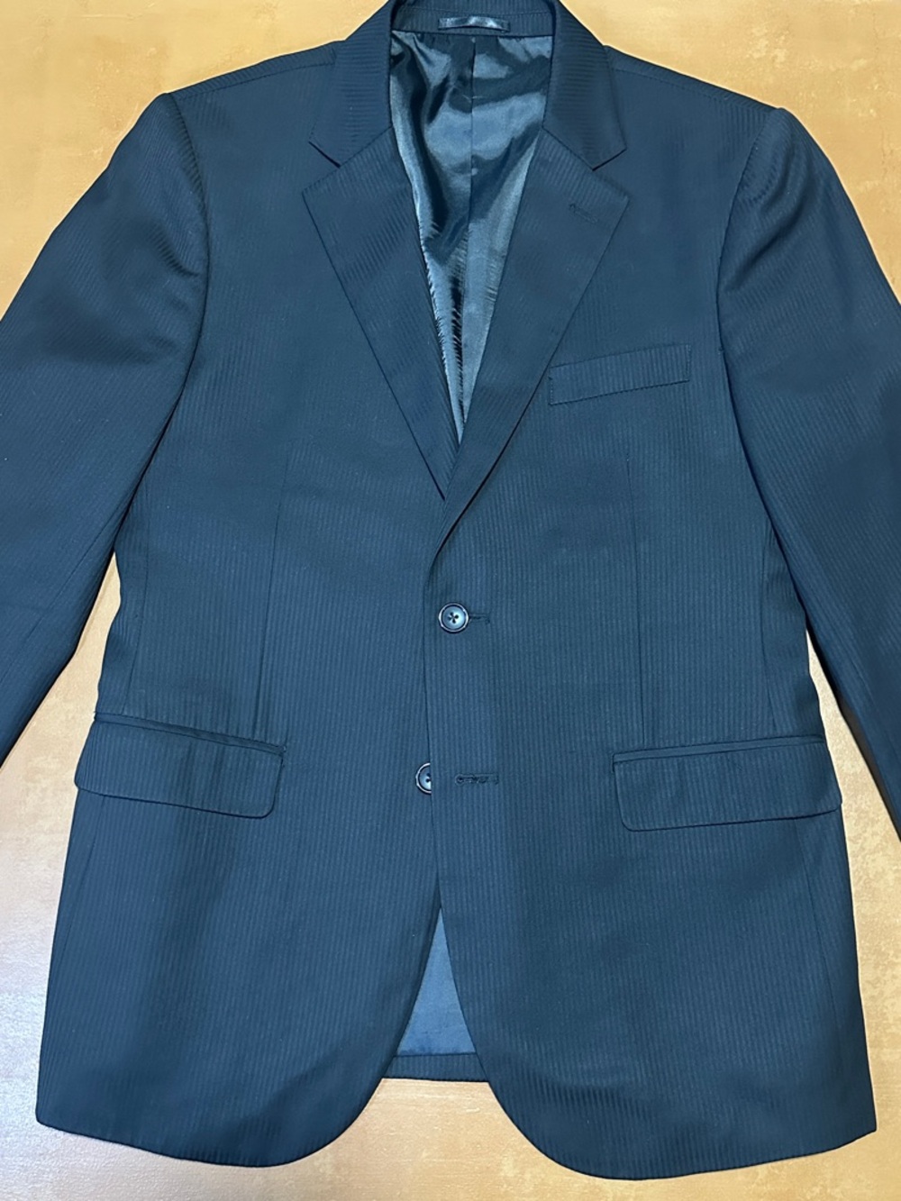 Classic Men's Navy Pinstripe Two-Button Suit Jacket